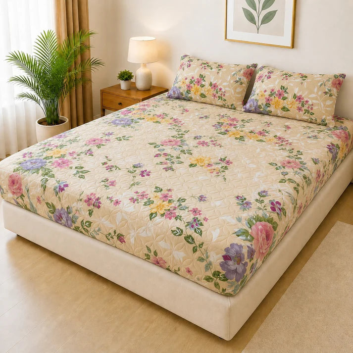 Printed 3 Piece's Quilted Bedsheets Set (100% Waterproof) New Arrivals! Luxury Bedsheet tm-0009