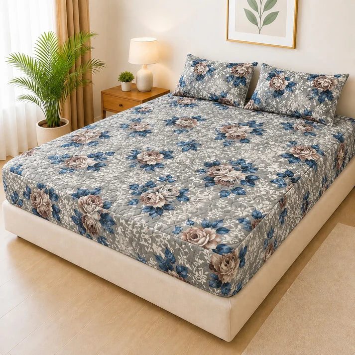 Printed 3 Piece's Quilted Bedsheets Set (100% Waterproof) New Arrivals! Luxury Bedsheet tm-0011